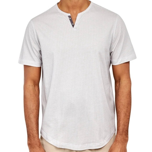 Construct Taupe Abstract Henley Shirt NWT Medium Short Sleeve Casual Stretch - Picture 1 of 8